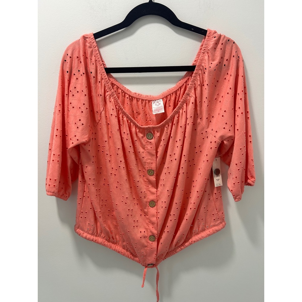 New With Tag Coral Pink Eyelet Button Front Off Shoulder Top Junior XXL